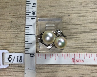 Vintage 925 Sterling Silver 4.5g Ring Size 5 Faux Pearls Cz Used