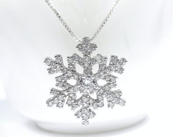 Silver Snowflake Necklace, Sterling Silver and CZ Snowflake Pendant, Christmas Gift, Christmas Necklace, Gift for Her, Flower Girl Necklace