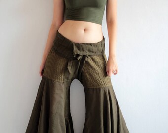 Hippie pants...Dark green mix silk M,L,(148)