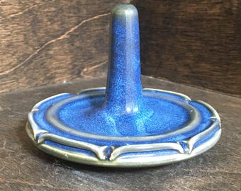 Ready to ship! - Blue Ceramic Ring Holder, Handmade Ring and Jewelry Dish