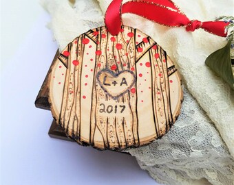 Couples ornament, couples gift, anniversary gift, anniversary ornament, christmas gift, boyfriend gift, wood ornament, personalized ornamemt
