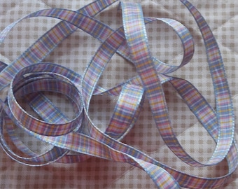 Ribbon PLAID tones pastel 10mm (1 cm)-selling by the yard
