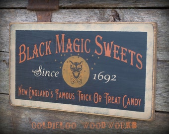 Primitive, Folk Art ,Halloween, Black Magic Sweets wall sign
