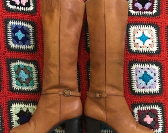 Vintage 1970s Knee High Brazilian Tan Boots size 7.5
