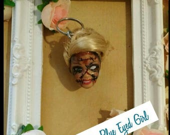 Miss Glore Unique Scar zombie day of the dead Doll head keyring By This blue eyed girl