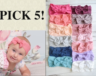 PICK 5 Nylon Bow Headwrap, One size fits all nylon headbands, wide nylon headbands, baby headbands, baby shower CLASSIC Knot Nylon Headwrap