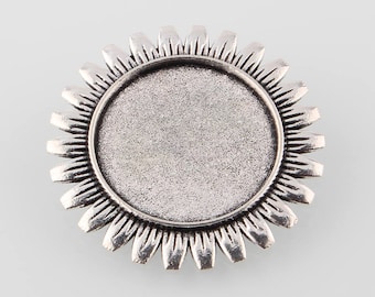 5 Antique Silver Cabochon Pin/Pendant Settings 35mm (Tray 25mm ) (B92i/486g)