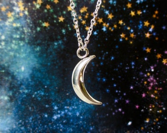 Moon necklace - Crescent moon necklace - Shiny silver moon pendant - Celestial jewellery - New moon - Stocking filler - Secret Santa - UK
