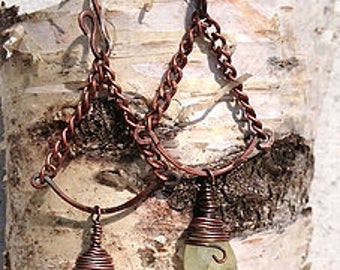 Copper and Prehnite Earrings