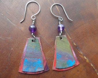 Niobium Earrings, Hand Painted Earings, Birchwood Earrings, Lightweight Earrings, Abstract Art, Unique Earrings, Colorful Earrings