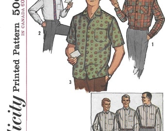 Simplicity 5029 Men's 60s Proportioned Shirt Sewing Pattern Neck 15 Chest 38 to 40