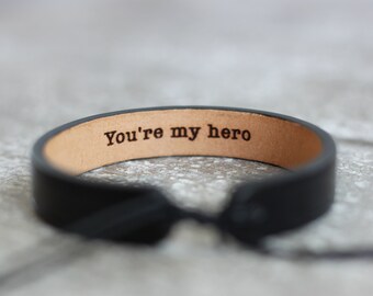 Men's leather bracelet-hidden message bracelet-Personalized leather bracelet custom leather bracelet- anniversary gift- gift for men- custom