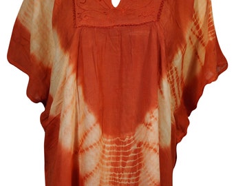 Red Tie Dye Loose Kimono Top Cover Up Summer Bohemian Rayon Tunic Blouse 4XL