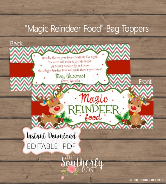 Items similar to INSTANT DOWNLOAD - Magic Reindeer Food Bag Toppers ...