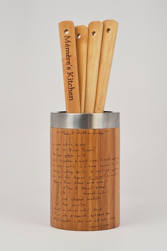 Personalized Utensil Holder with Engraved Recipe of Your