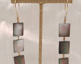 Mother of Pearl Earrings, Hand Knotted on Silk