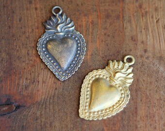 Large Ex Voto Heart in Aged Brass