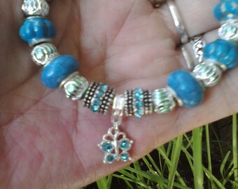 Blue wings in flight, Euro style bracelet