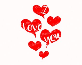 I Love You Svg, Valentines Day Svg Love Svg Heart Svg With Words Ballons Svg Cut File Vinyl Cutting Files T shirt Design Svg Dxf Eps Pdf Png