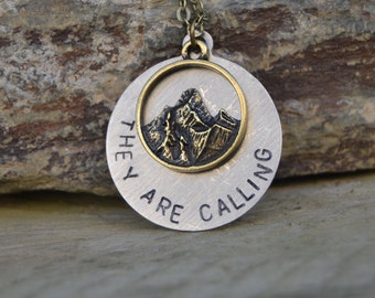 Mountain jewelry the mountains are calling and I must go necklace handstamped Outdoorsy gift Adventurer gift Rustic mountain necklace