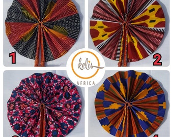 Sale !!African Print Fan/ African Print Folding Hand Fan/ Handmade Leather and African Print Fan