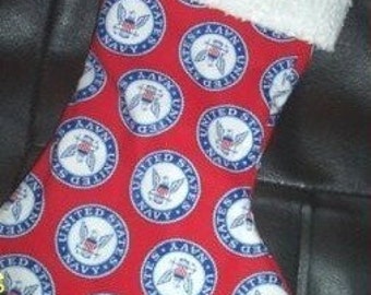 Military Navy Sailor and Chenille Handmade Christmas Stocking FREE US SHIPPING