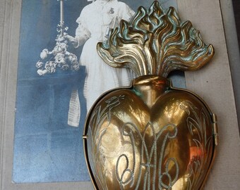 1800s Antique French Sacred Flaming Heart Reliquary, A Talisman for the Passionate, offered by RusticGypsyCreations