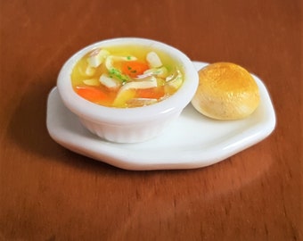 Miniature Dollhouse Chicken Noodle Soup, Chicken Soup, Miniature Soup