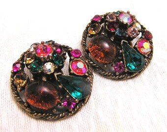 Vintage Weiss Multicolored Rhinestone Earrings. J82