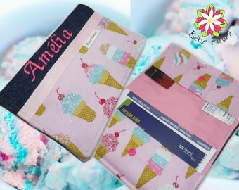 Immunization booklet health cover personnalized prénom ice cream flanel