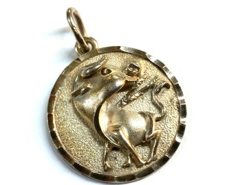Vintage Taurus Zodiac Sterling Silver Charm / Pendant