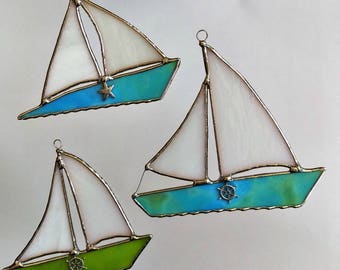 Stained Glass Sailboat Suncatcher Ornament