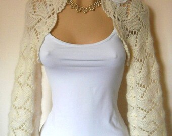 LIQUIDATION Stock 30% OFF Bridal Shrug Bolero Wedding Accessories Hand Knitted Bridesmaid Women Angora Jacket Cardigan Crochet Capelet Ivory