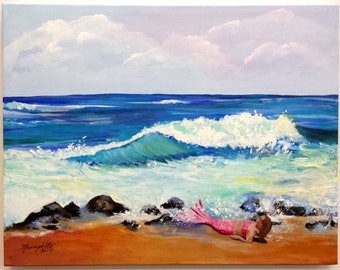 Be a Mermaid Original Acrylic Painting from Kauai Hawaii by Artist Marionette Taboniar