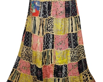 Vintage Patchwork Dori Skirt Printed Summer Style Rayon Artistically Inspired Flowy Ethnic Long Skirts