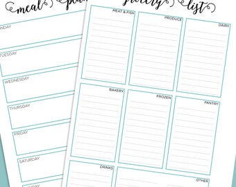 Meal Planner & Grocery List Printable, Menu Planner Printable, Shopping List Printable, Meal Plan Printable, PDF Printable, INSTANT DOWNLOAD