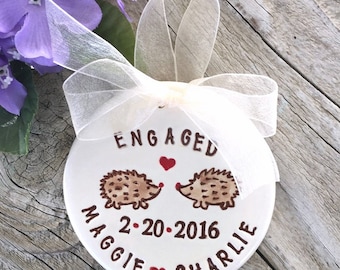 Engagement Gift Ornament - Hedgehogs in Love, Engagement Ornament, Wedding Ornament, Personalized Ornament