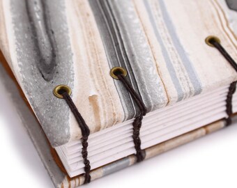 Unlined Journal - Lay Flat Journal - Gold and Black Agate Marbled/Marbelized Paper - 160 pages - handbound by Ruth Bleakley