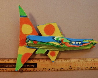 Colorful Whimsical Painted Recycled Wood Fish Art
