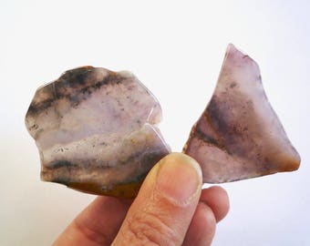 2 small pieces of tumble polished purple lavender agate stone slabs