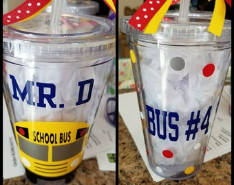 School Bus Tumbler, Bus Driver gift, School Bus Driver, 16 oz tumbler, personalized, acrylic tumbler, Bus, Driver, yellow school bus