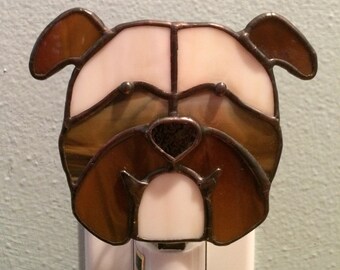 Bulldog Stained Glass Dog Night Light