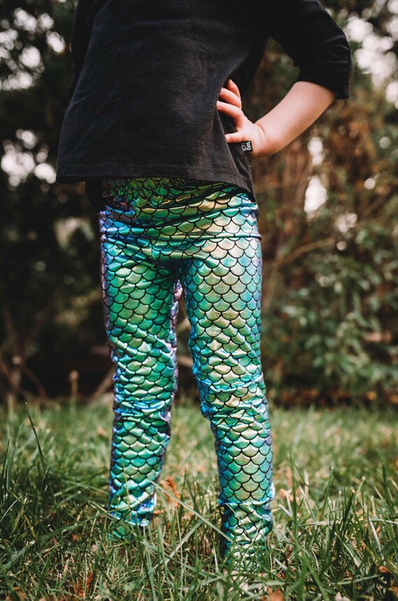 Mermaid leggings Purple Green Gold Girls Baby Toddler two tone