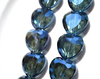 Large Faceted Crystal Midnight Blue Heart Beads 2