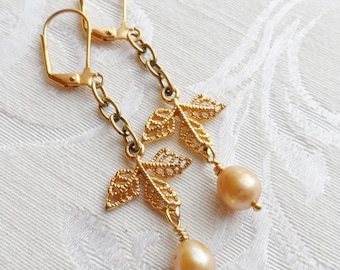 50% Off Freshwater Pearl Earrings, Golden Beige