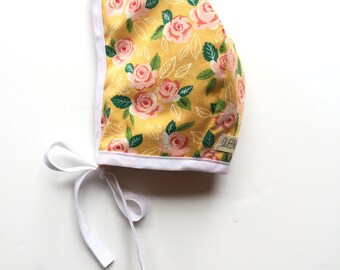 Baby Bonnet, Floral Baby Bonnet, Spring Bonnet, Baby Spring Outfit, Floral Bonnet, Yellow Bonnet, Newborn Bonnet, Doll Hat