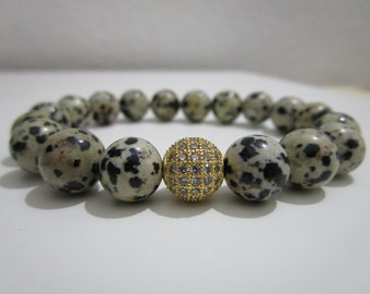 Dalmatian jasper,Dalmatian jasper bracelet,Women bracelet,Gift for woman,Women jewelry,Gold micropave,Gemstone jewelry,Gemstone bracelet