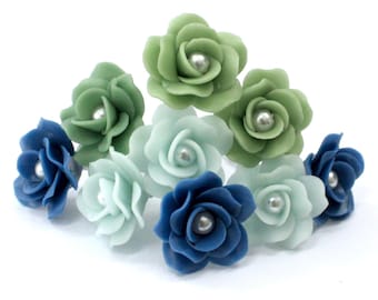 Miniature Roses Handcrafted Clay with Pearl bead, 12 pcs.
