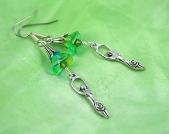 Forest Bellflower and Green Leaves Birth Goddess earrings
