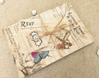 50 Rustic Alice in Wonderland! Vintage Shabby Chic Wedding Invitations Bundles DIY!